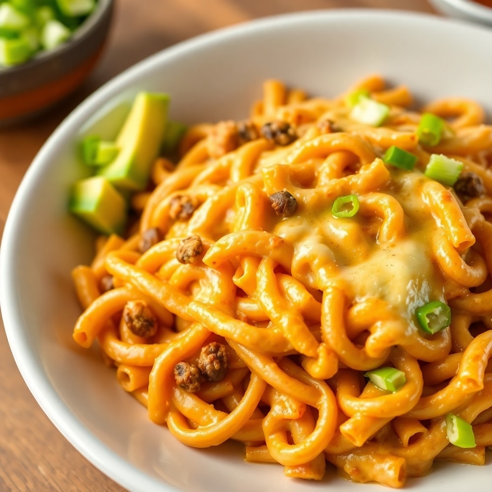 One Pot Cheesy Taco Pasta Final Dish