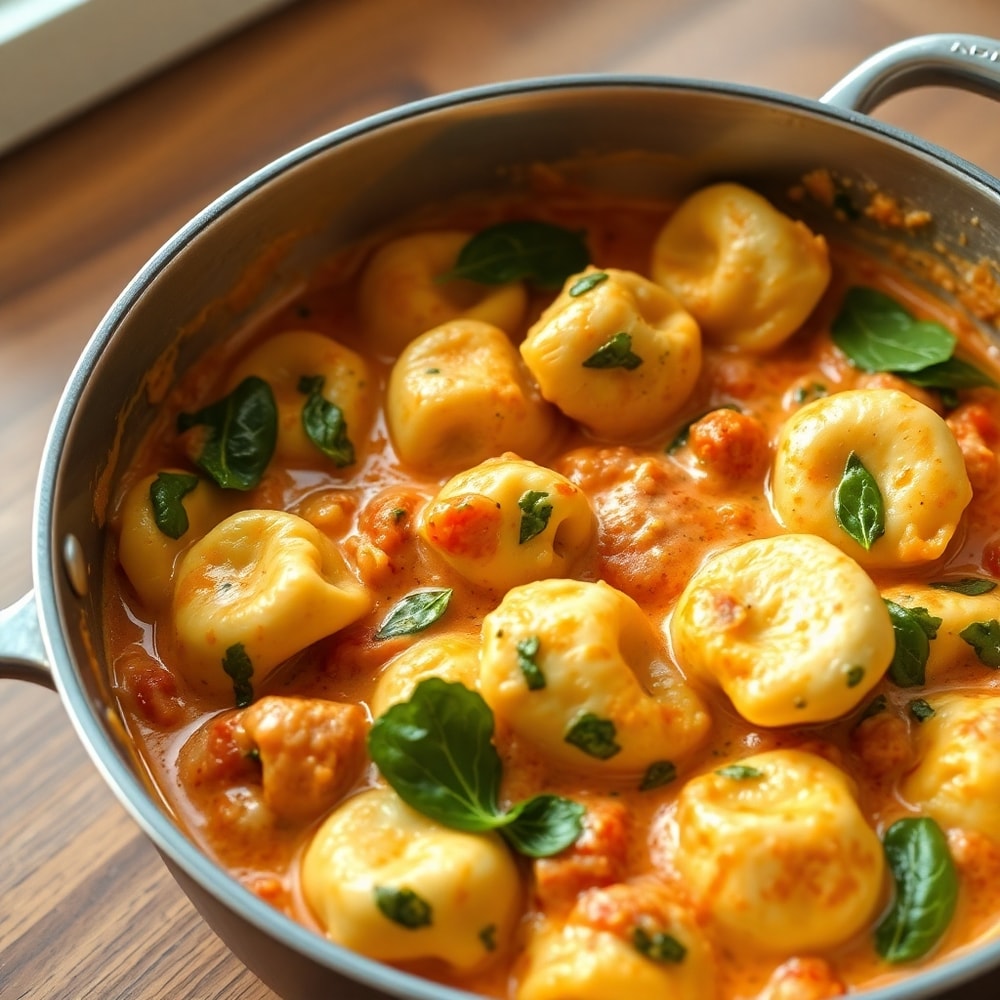 one pot creamy spinach tomato tortellini