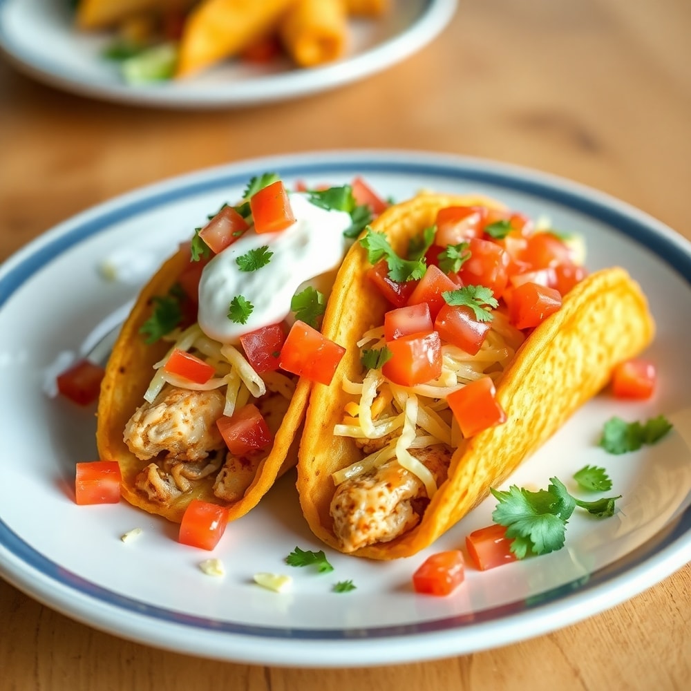 Plated serving of oven-baked chicken bacon ranch tacos
