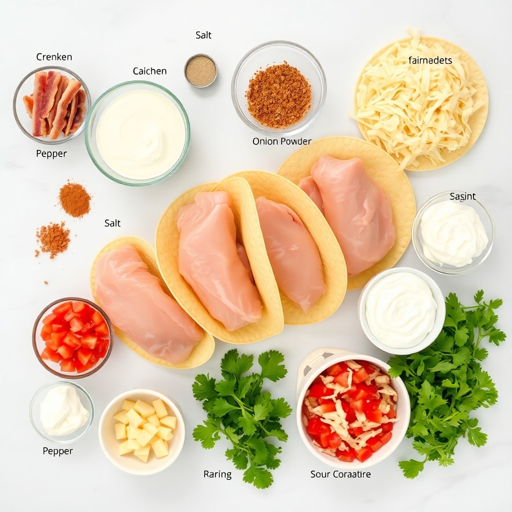 Raw ingredients for oven-baked chicken bacon ranch tacos