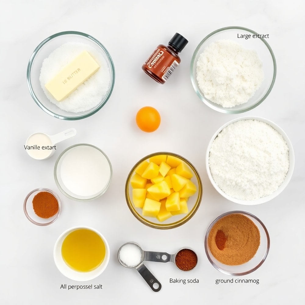 Raw ingredients for Pineapple Upside Down Sugar Cookies on a white marble surface