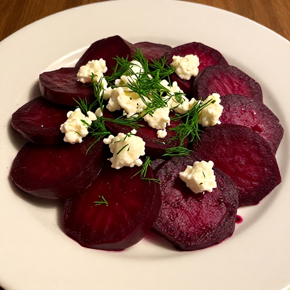 Plated Roasted Beet Salad with Feta and Fresh Dill