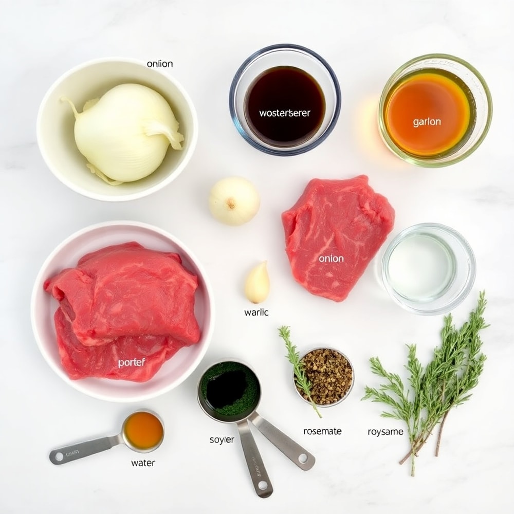 Raw ingredients for slow cooker beef tips