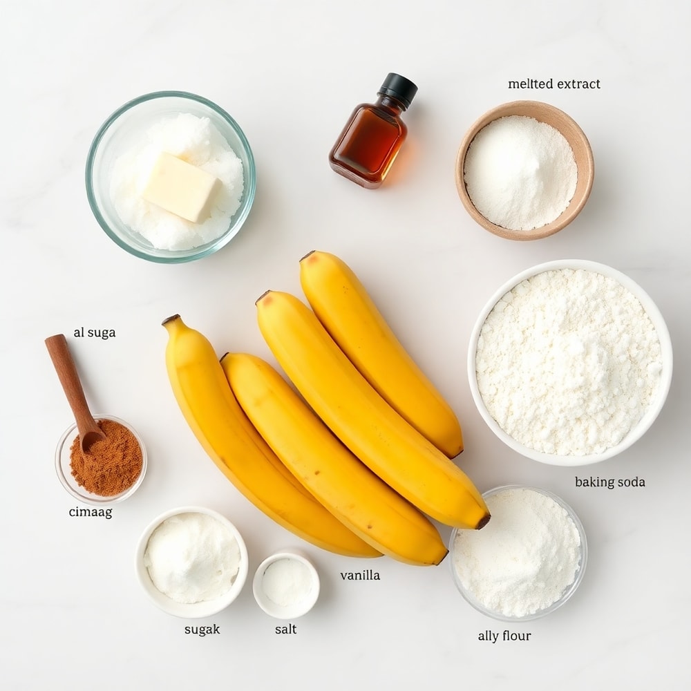 Banana, flour, sugar, and other ingredients for Banana Bread Cookies