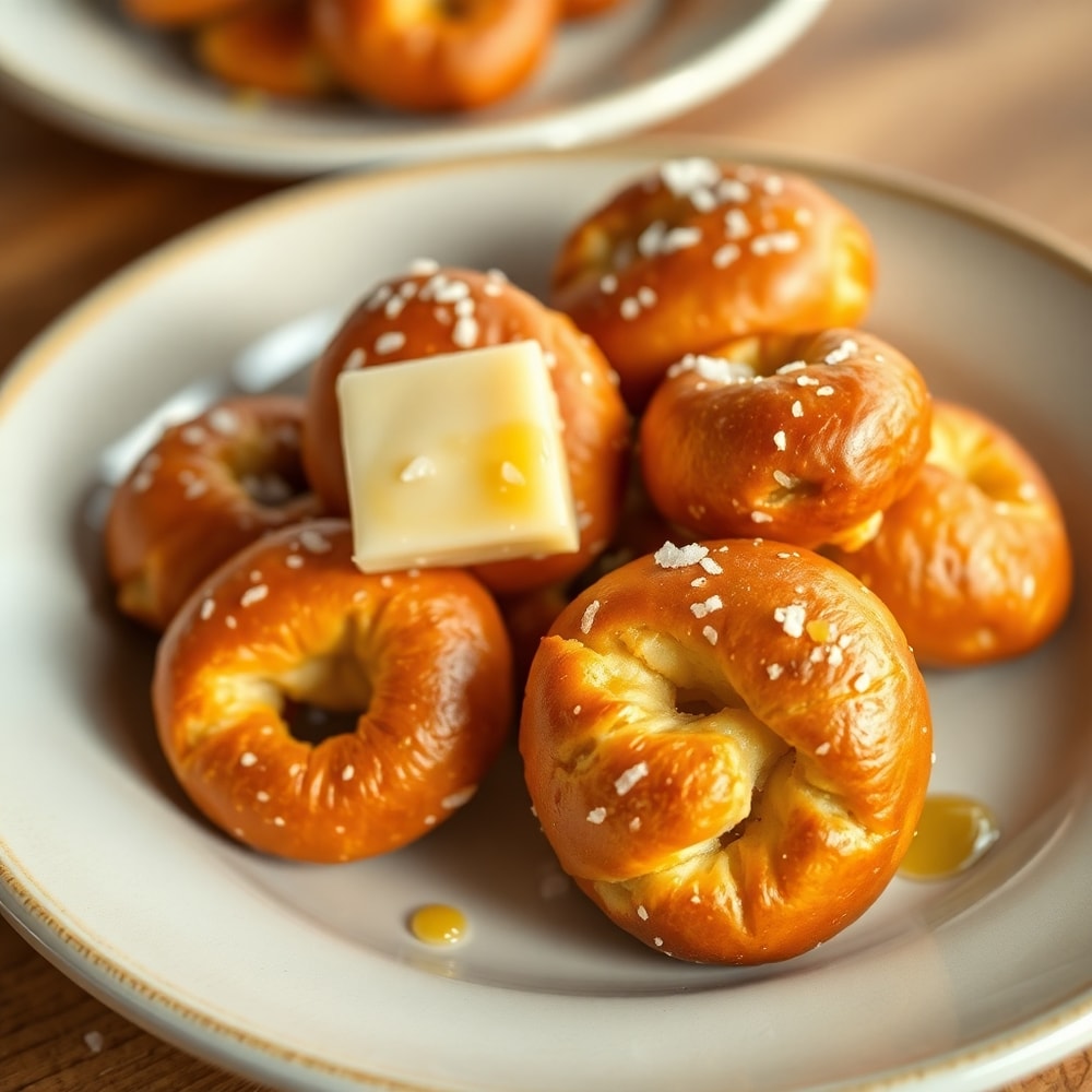 Buttery soft pretzel bites on a plate