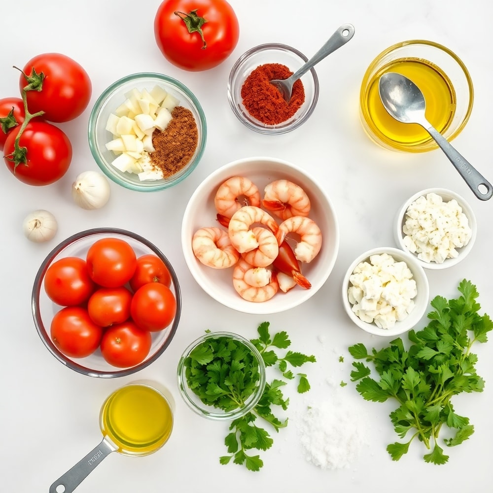 Raw ingredients for Spicy Shrimp Veracruz