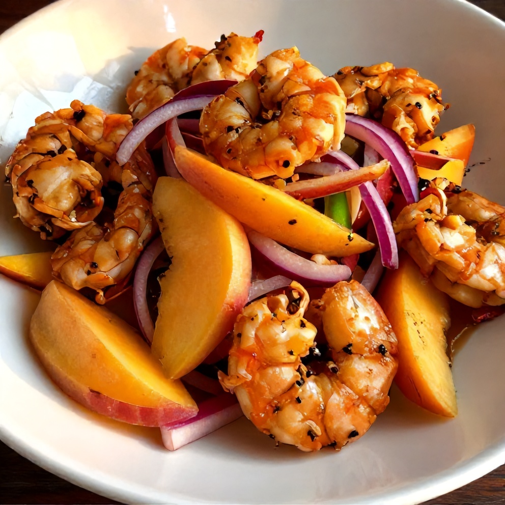 Spicy Shrimp with Peach Salad