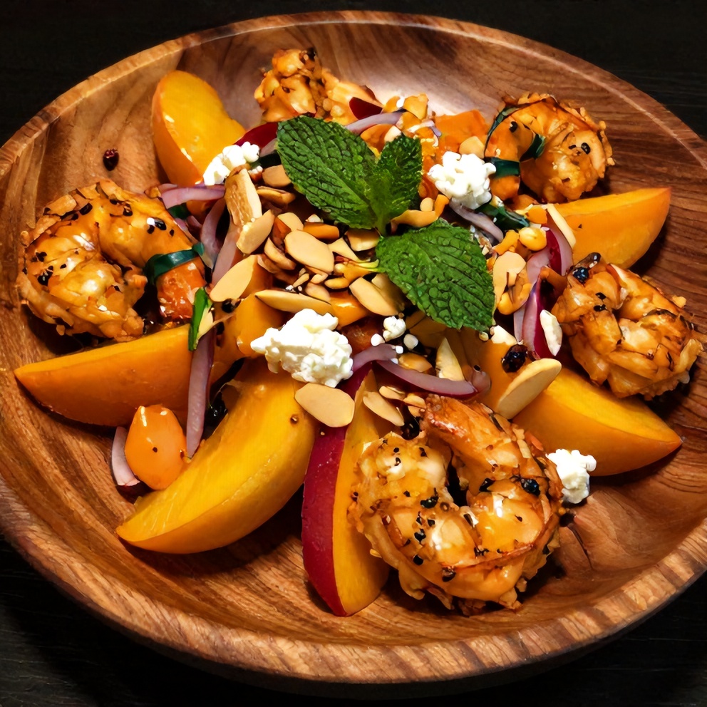 Spicy Shrimp with Peach Salad Final Dish