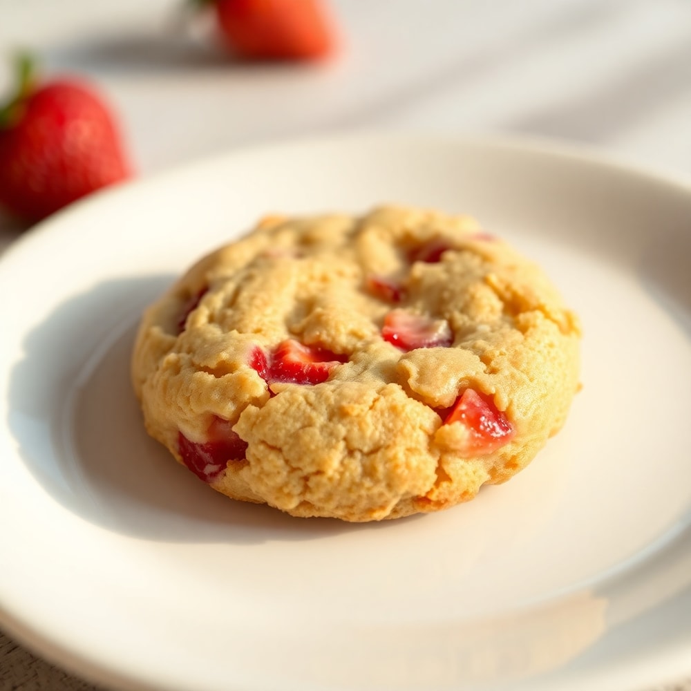 Strawberry crunch cookie on a white plate