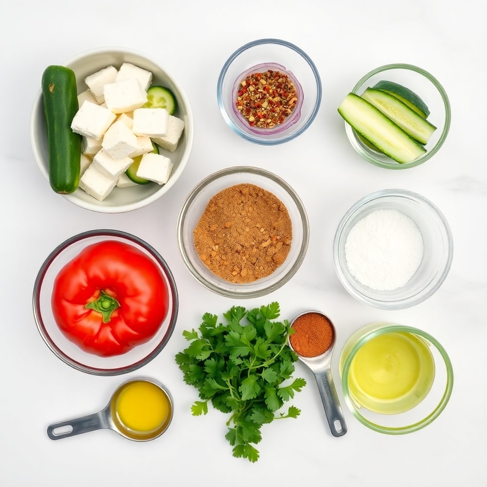 Raw ingredients for vegan mixed vegetable raita