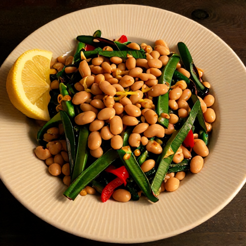 Plated White Bean Tabbouleh Salad with lemon wedges